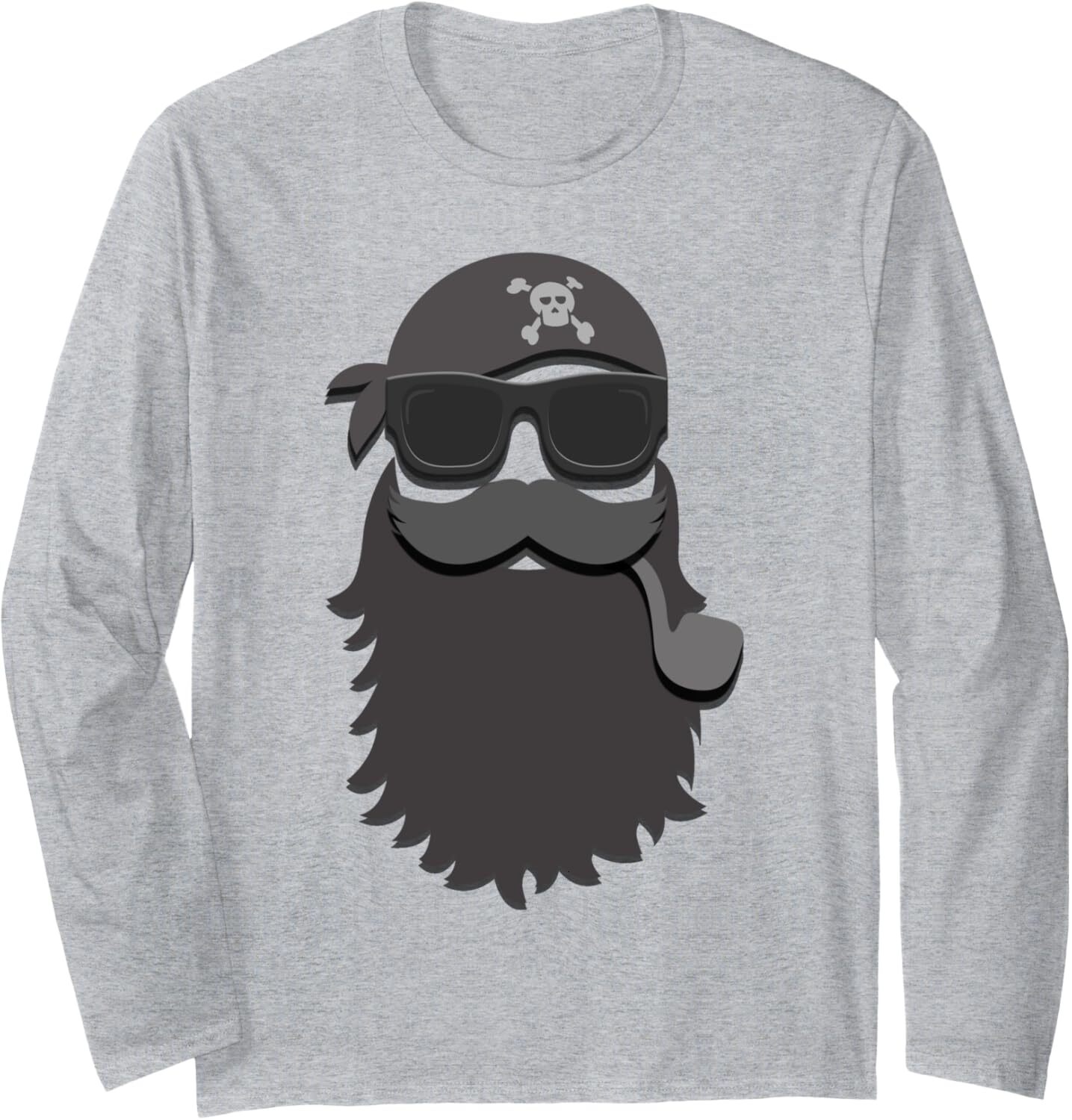 Long Sleeve Shirts for Men sweatshirt Relaxed Pirate Sun Glasses Funny Bearded Men Gift Long Sleeve Tee Streetwear Casual tops clothes