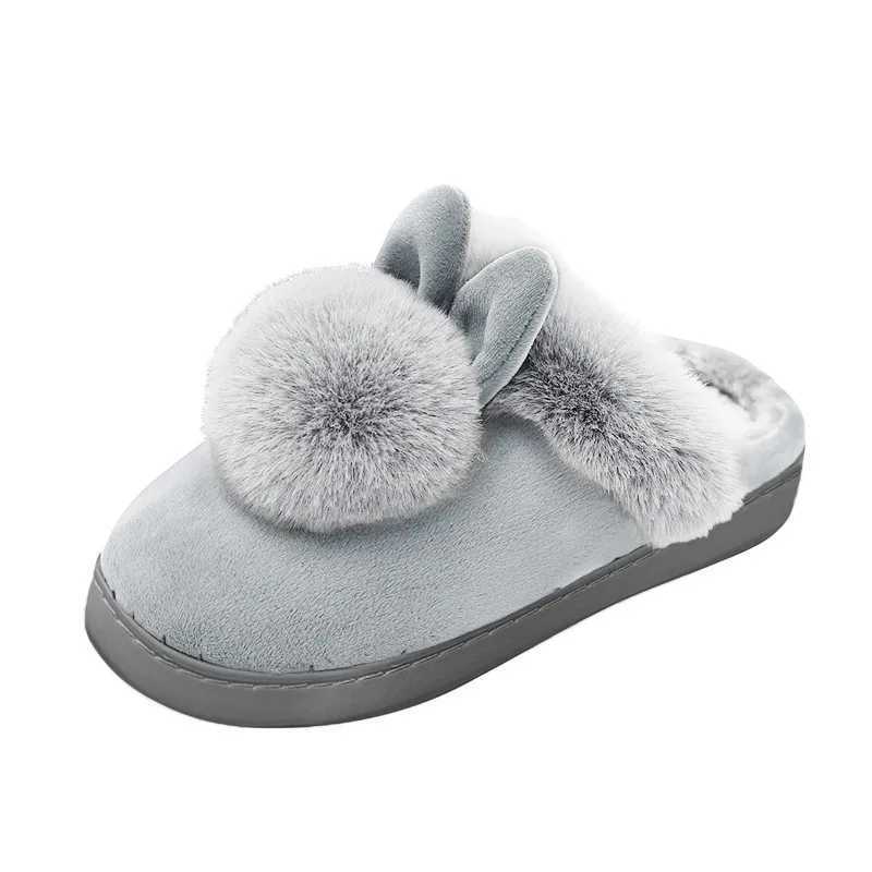 Winter Warm Home Fur Slippers Womens Indoor Home Rabbit Shoe Furry Ears Footwear Indoor Bedroom Flat Heels Fluffy Slippers Shoes M240919