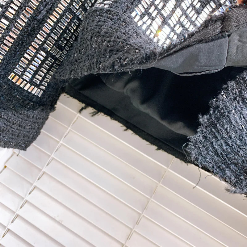 HIGH STREET Latest er Fashion Womens Shoulder Flower Emblem Rhinestone Diamond Beaded Wool Blended Coarse Linen Jacket 240919