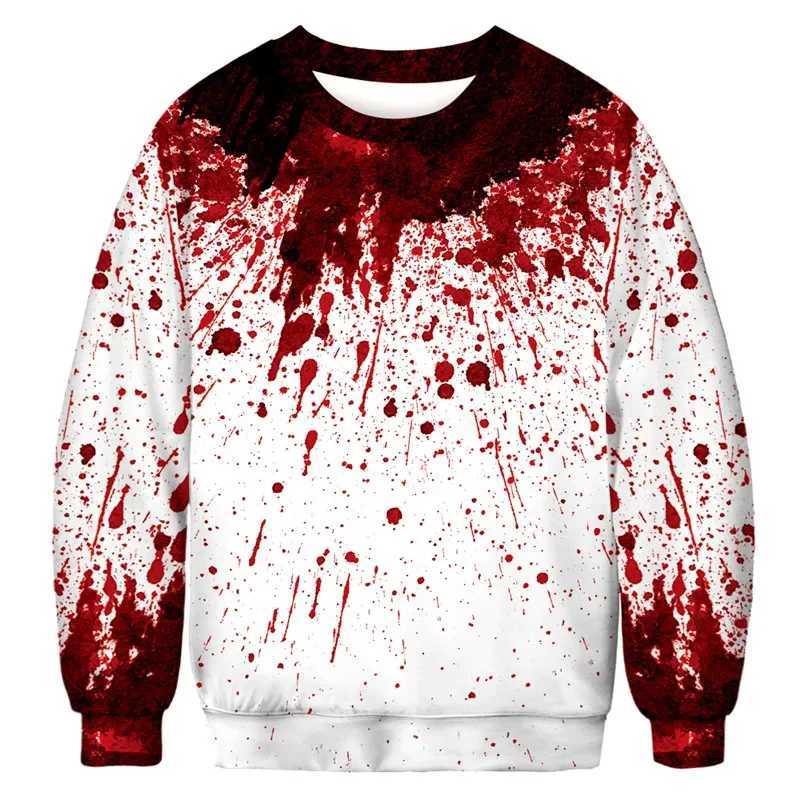 Halloween Fake Bloody Graphic Sweatshirt For Men Cool 3d Printed Skull Pullovers Personality Cosplay Long Sleeves Tops Hoodies Y240920
