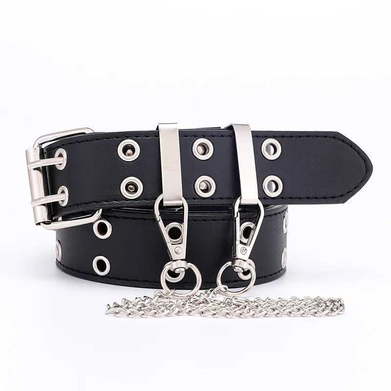 1 piece of womens belt trend simple double hole womens belt punk hip-hop rock style subculture Y2K womens belt punching machine W240920