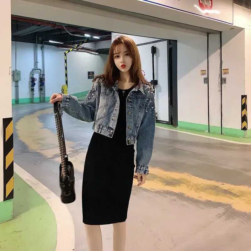 Womens Spring Autumn New Style Denim Short Jacket 2024 Casual Slimming Loose Fit Embellished Korean Version Top JacketX240920