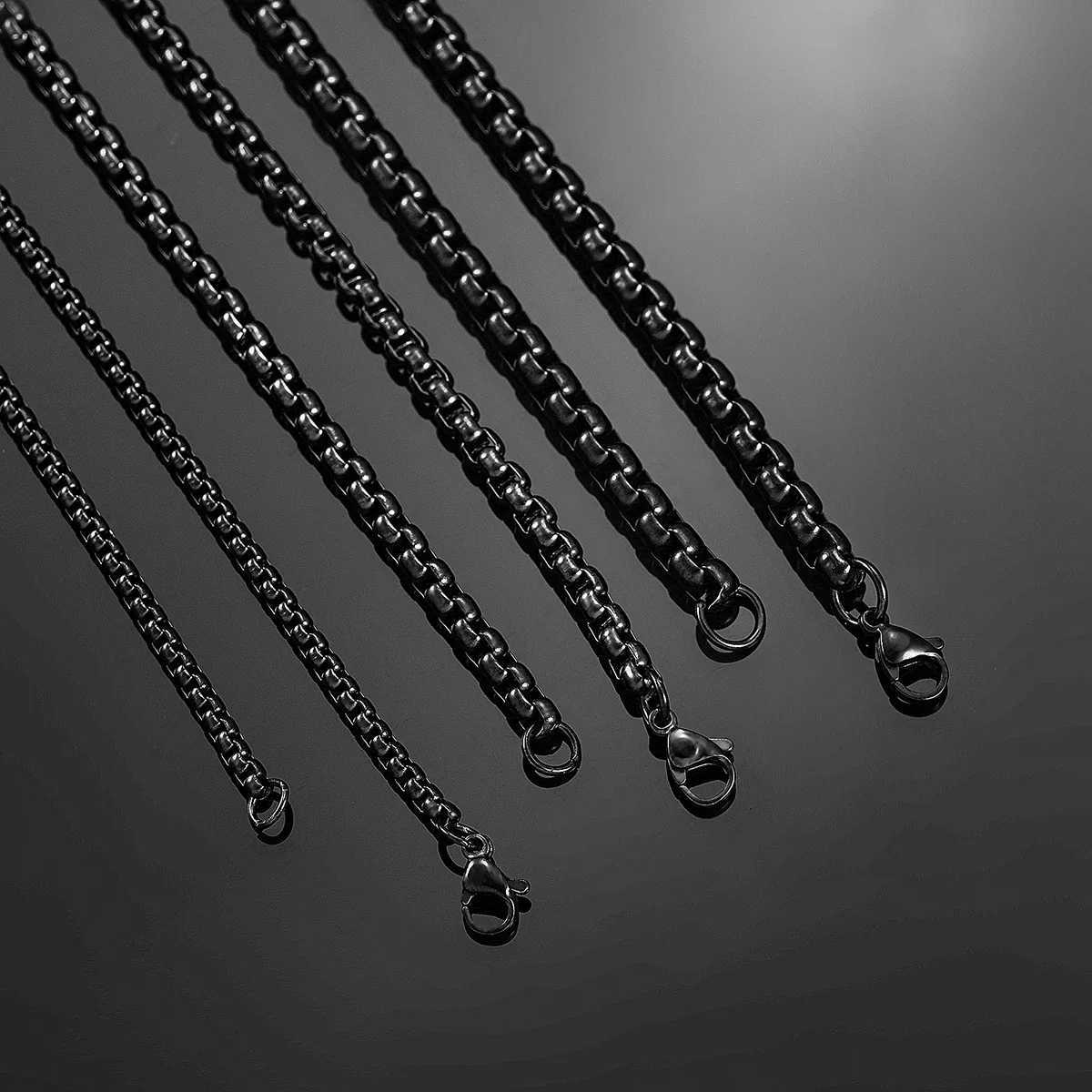 HIYEE 1 Piece 2mm/3mm/4mm/5mm Black Color Box Link Chain Classic Curb Necklace Stainless Steel Jewelry for Men Women DIY GiftX240919