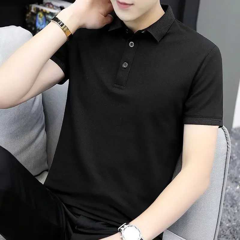 Hong Kong Trendy Brand Mens Summer Polo Shirt Short Sleeves Business Casual Lapel Top Grey Mens Wear White Casual ShirtX240920
