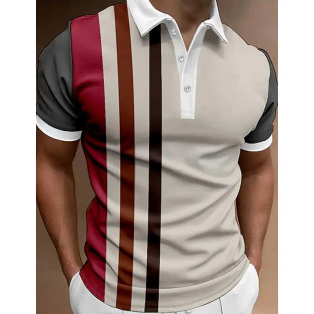 New Summer Best-Selling Mens Polo Shirt Collar Short-Sleeved Pullover Casual Sports Button Stripe Collar Trend T-ShirtX240920