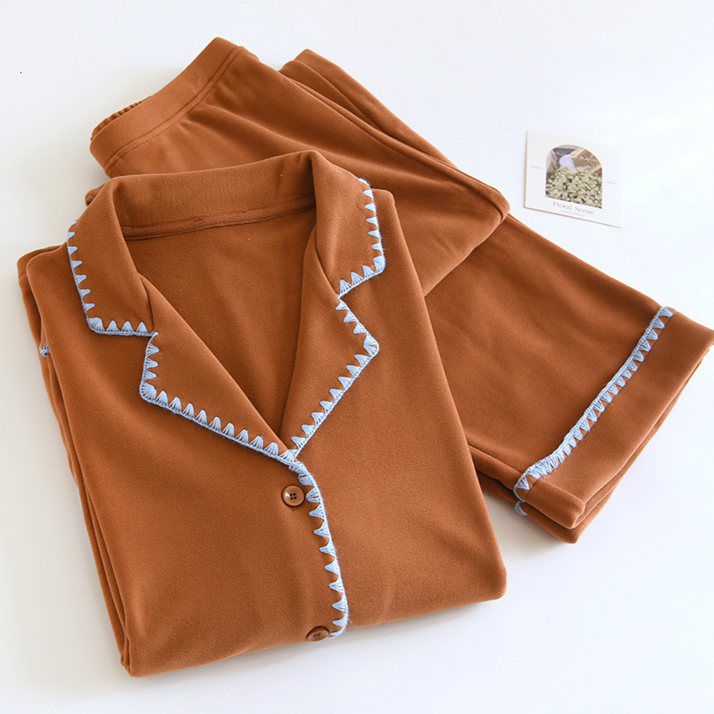 German velvet solid color sleeved long pants sleepwear women's autumn and winter thick warm simple casual cardigan home suit set