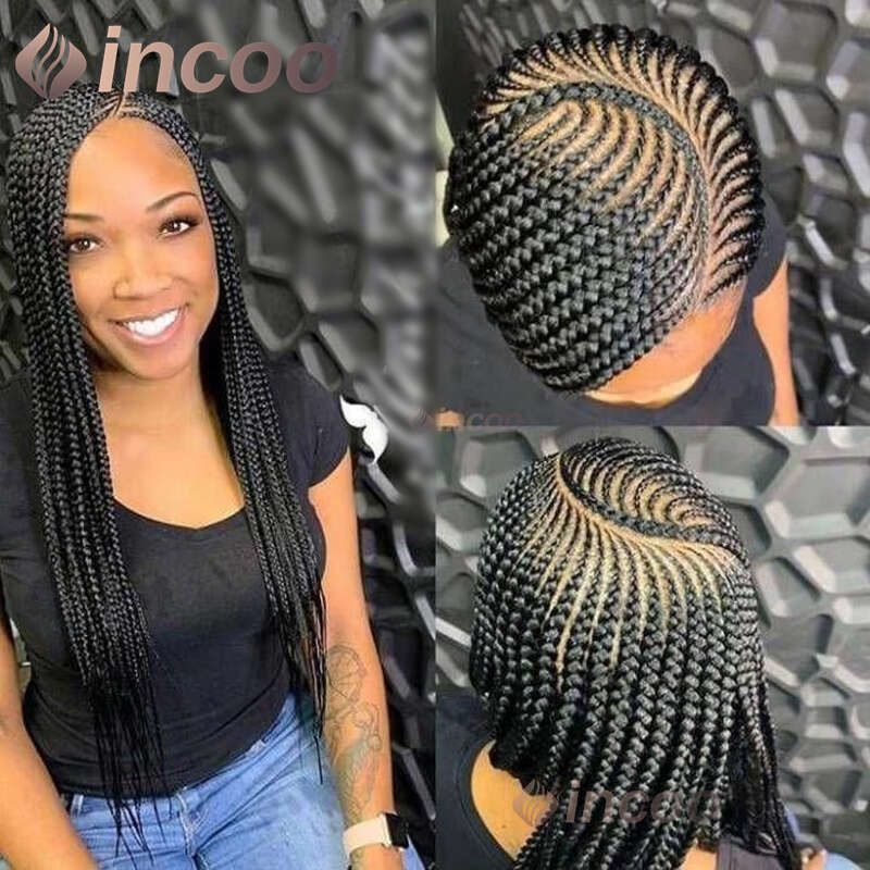 Incoo 360 Full Lace Frontal Synthetic Braided 36 Inch Preplucked Baby Hair New Arrival Afro Knotless Braid Wigs Black Women