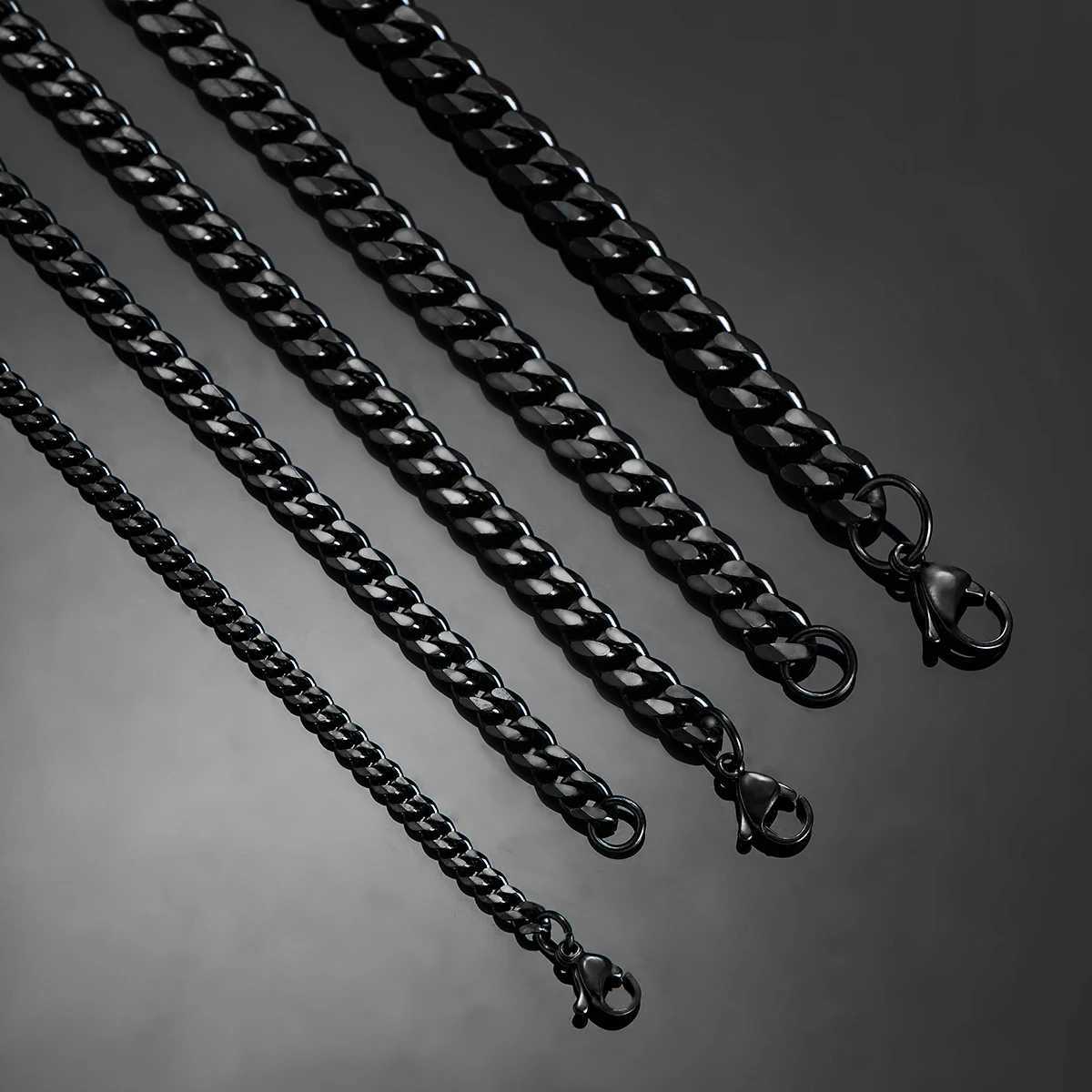 3.6mm/5mm/6mm/7mm/8mm Black Color Stainless Steel Cuban Link Chains Classic Men Boy Curb Chunky Necklace 14 to 30 InchesX240919