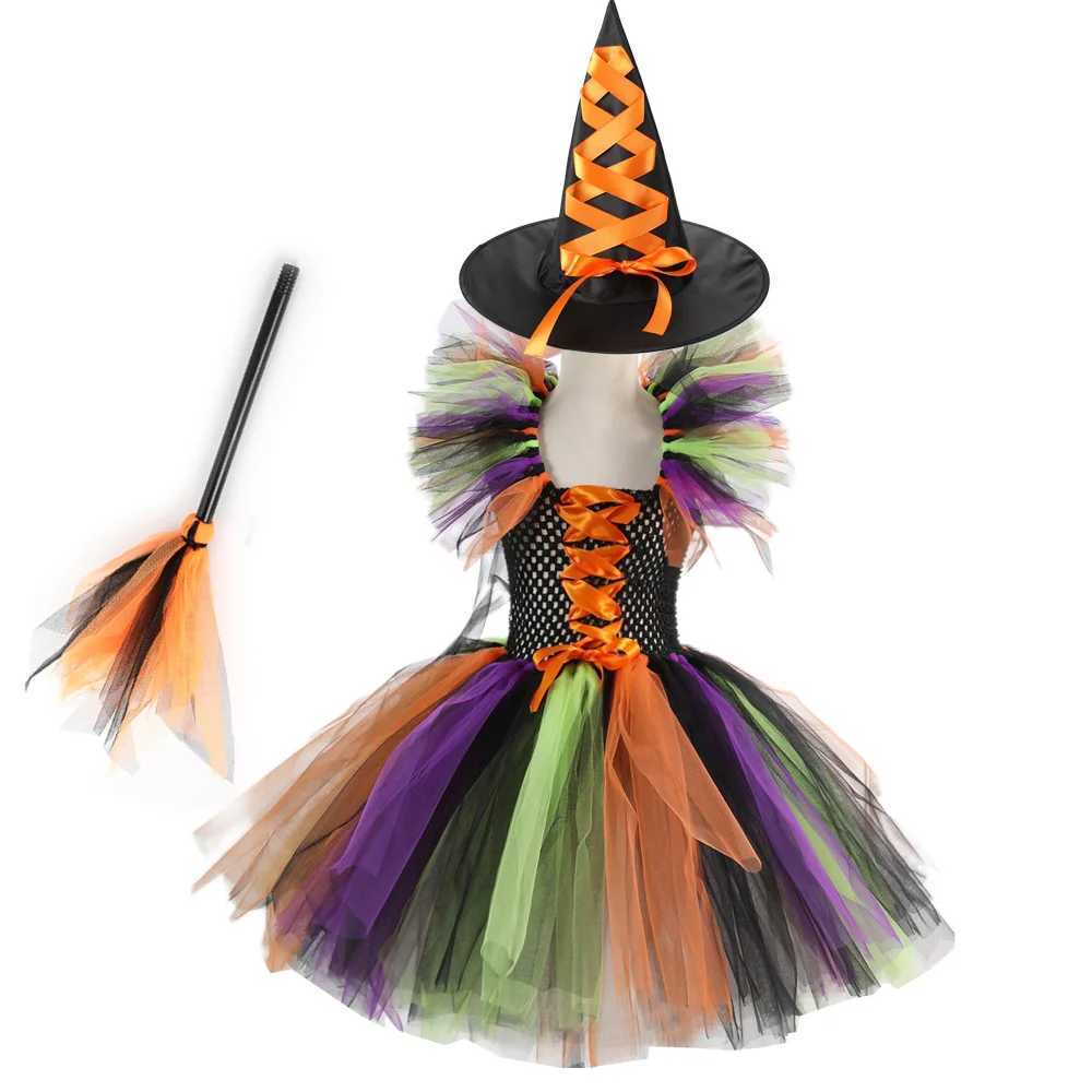 2024 Girls Halloween Cosplay Witch Costume Children Carnival Vestidos Party Infant Witch Fancy Dress Clothing Set Bag Hat Y240919