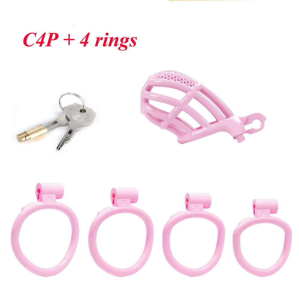 GF Male Chastity Device Wholesale Pink 3D Chastity Cage with 4 Size Lock Rings SM Lightweight Breathable Sex Toys