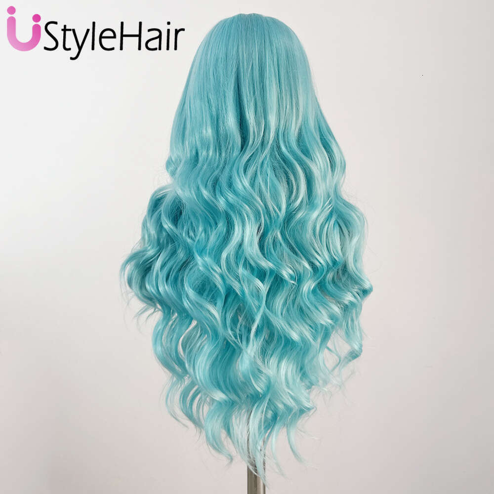 Ustylehair Blue Long Body Wave Front For Women Heat Resistant Synthetic Hair Lace Daily Use Cosplay Wig