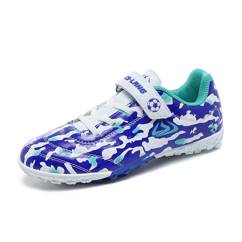 New Hook Loop Fastener Children's TF Training Boys And Girls Football Shoes Grass Professional Competition Anti Slip Sneaker