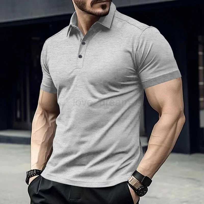Cross border Summer Mens Polo with Polo Collar and Button Up Solid Color Large Casual Sports Polo ShirtXJ240920