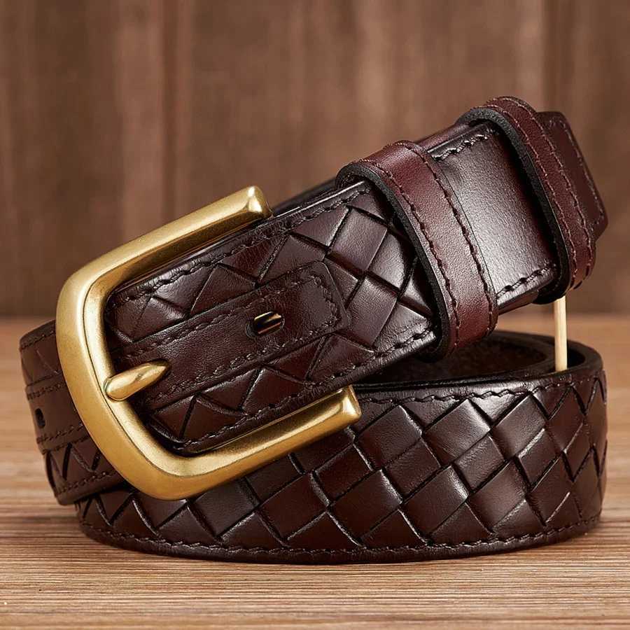 3.8cm luxury genuine denim leather woven strap W240920