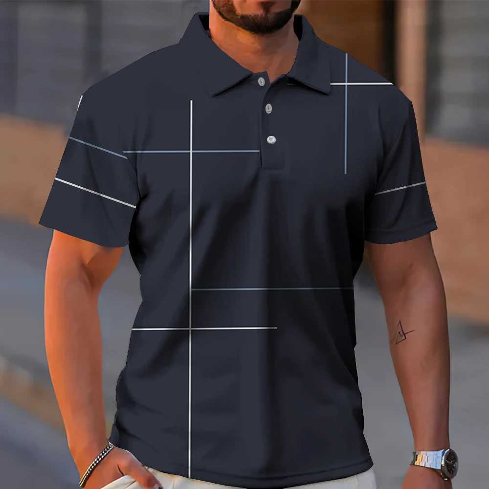 Summer Mens Polo Shirt Gradient Line Short Sleeve Tshirt Casual Daily Lapel Tops Tees Fashion Striped T Shirt For Man ClothingX240920