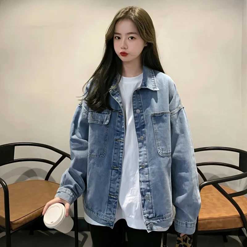 Womens Loose Denim Coat Korean Style Single-Breasted Long Sleeve Jacket Woman 2024 Spring Autumn Vintage Casual Jean Tops MujerX240920