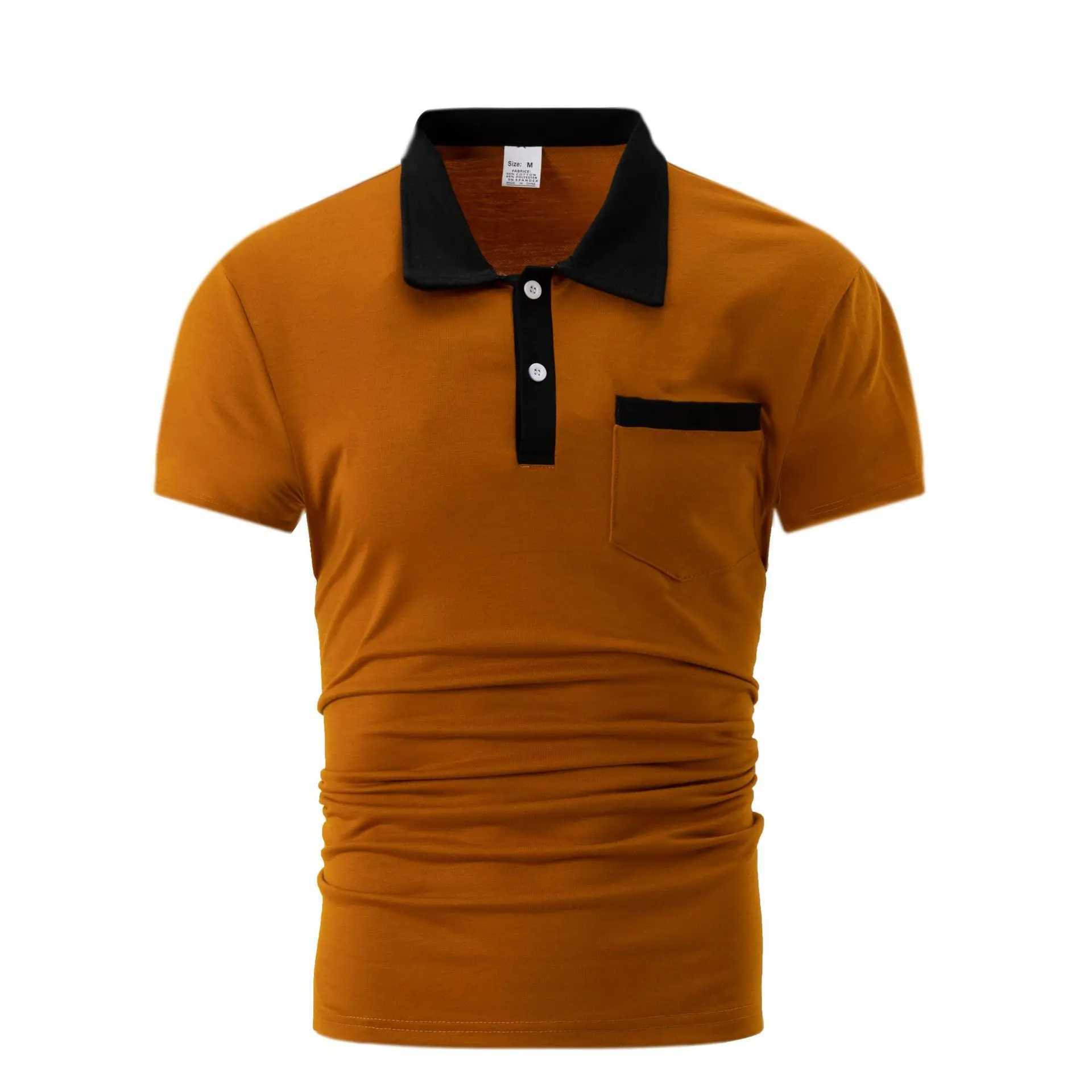Mens Summer New T-shirt Short sleeved Lapel Solid Button Striped Polo T-shirt Fashion Casual TopX240920