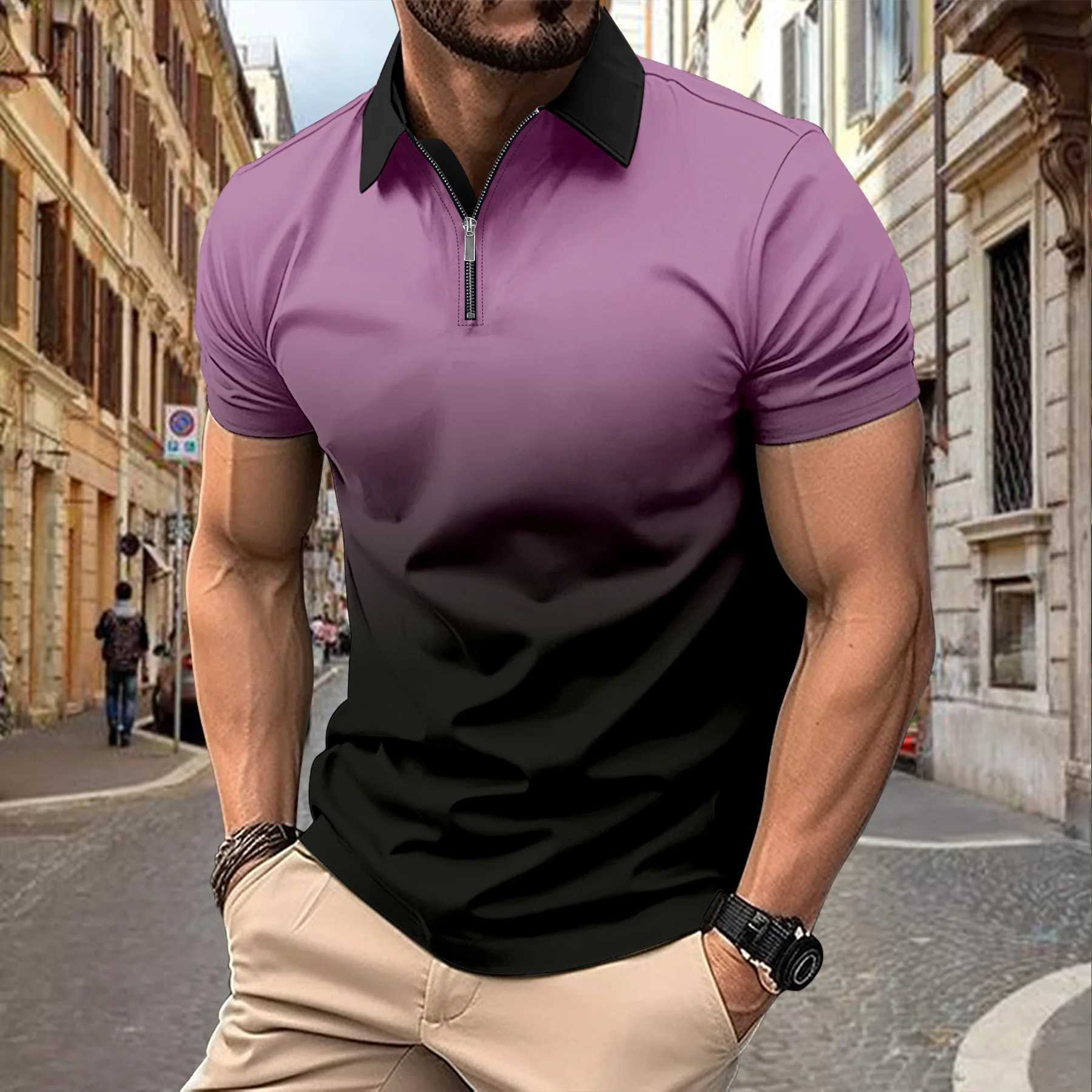 Mens casual breathable short-sleeved Polo shirt lapel zipper shirt Fashion business office summer T-shirt new topX240920