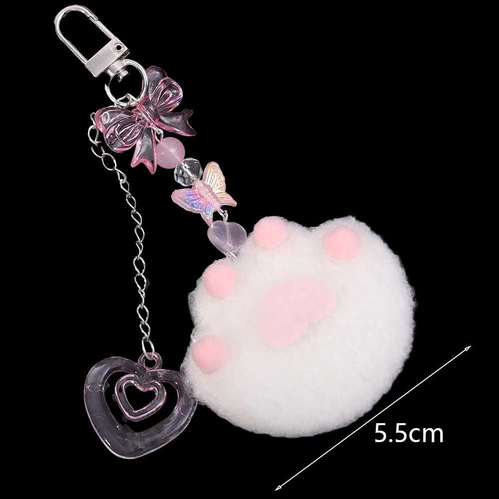 Lovely Plush Cats Paw Keychain Pendant Cute Pink Velvet Kitten Heart Bag Accessories Keyring Buckle Perfect Gift for Women GirlsX240919