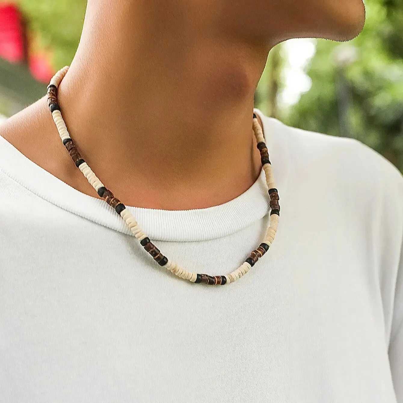 Fashion Men Summer Beach Wooden Bead Surfer Necklace Simple Geometric Tribal Ethnic Handmade Chain Steampunk Male Jewelry GiftX240919
