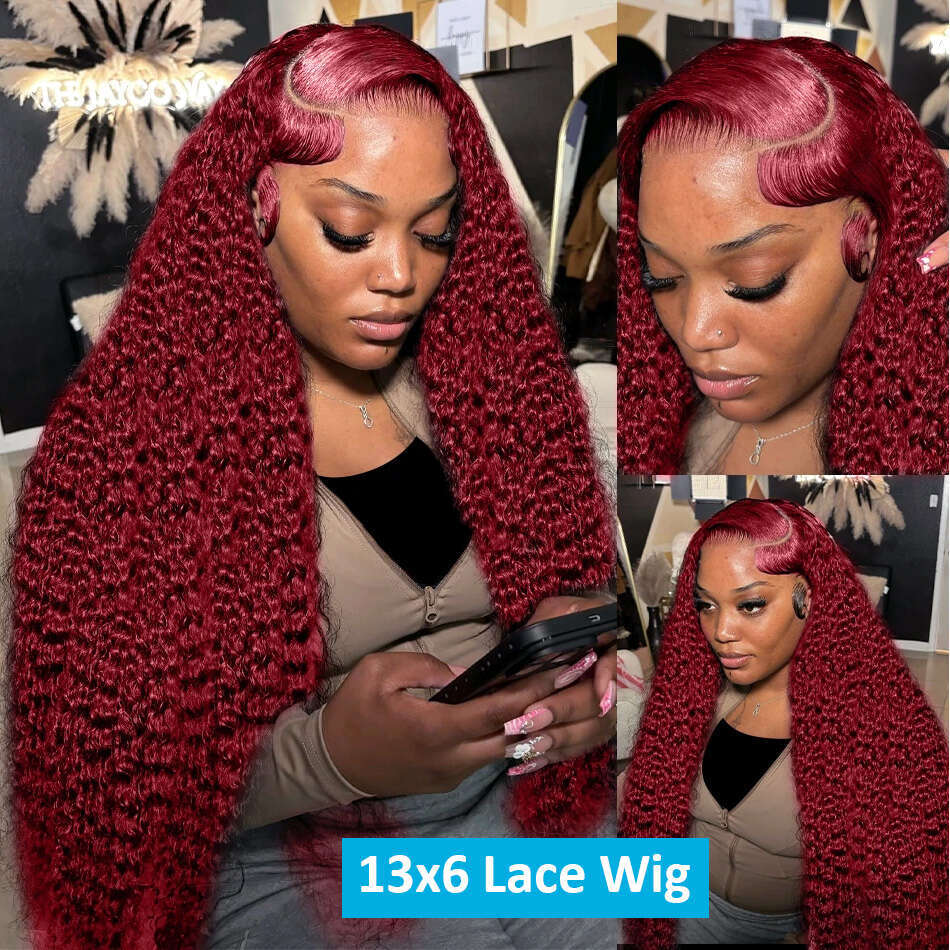 99J Bury Deep Wave 13x6 HD Front Wig Red Colored Curly 13x4 Lace Frontal Human Hair Wigs For Women