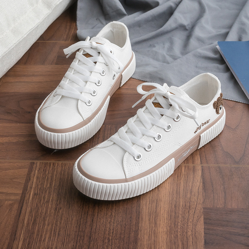 Canvas New Bear Female 2023 Spring New Vulcanized Sneakers Korean Students White Lace-up Shoes Tide f7c4