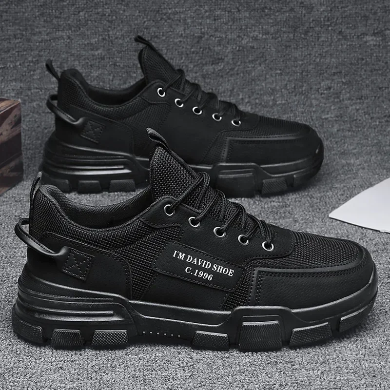 Spring and Autumn Fashion Slow Walking Shoes for Men, Comfortable and Durable Black Casual Sports Shoes