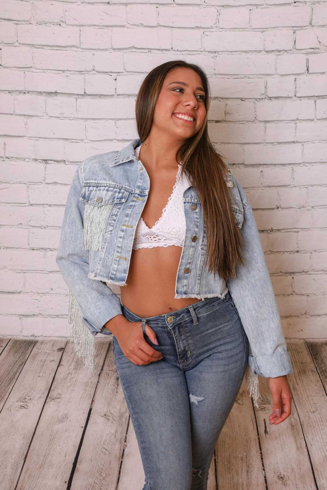 Denim Fringe Crop Jacket Bride Jean Mrs Personalized Wedding Bridal Engagement Gift Custom Bridal Party Jackets With TasselsX240920