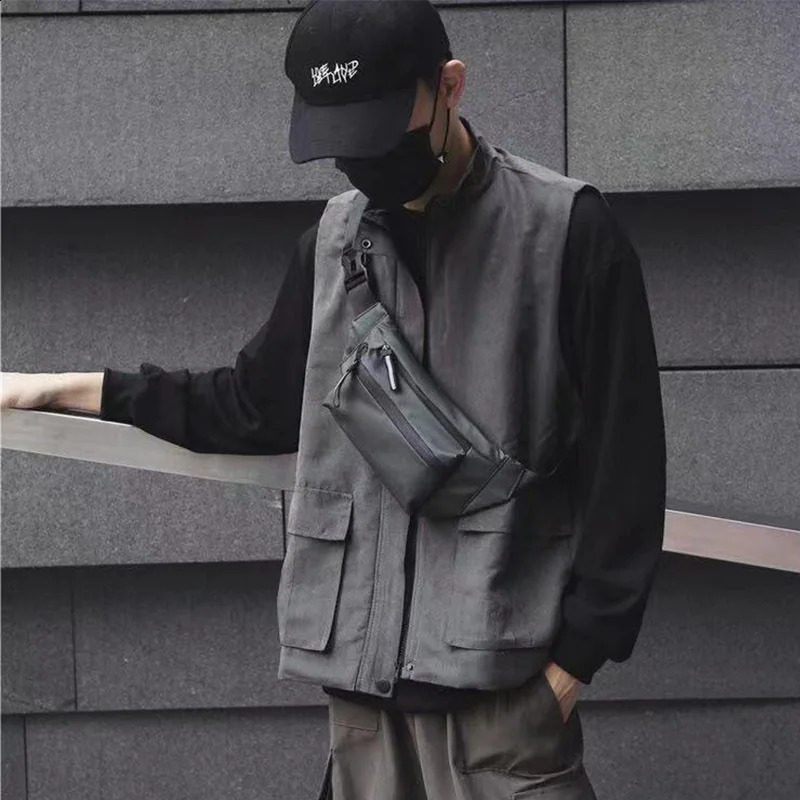 Mens solid color Fanny bag fashion trend casual outdoor chest ten font horse riding Oxford fabric wearresistant 240919