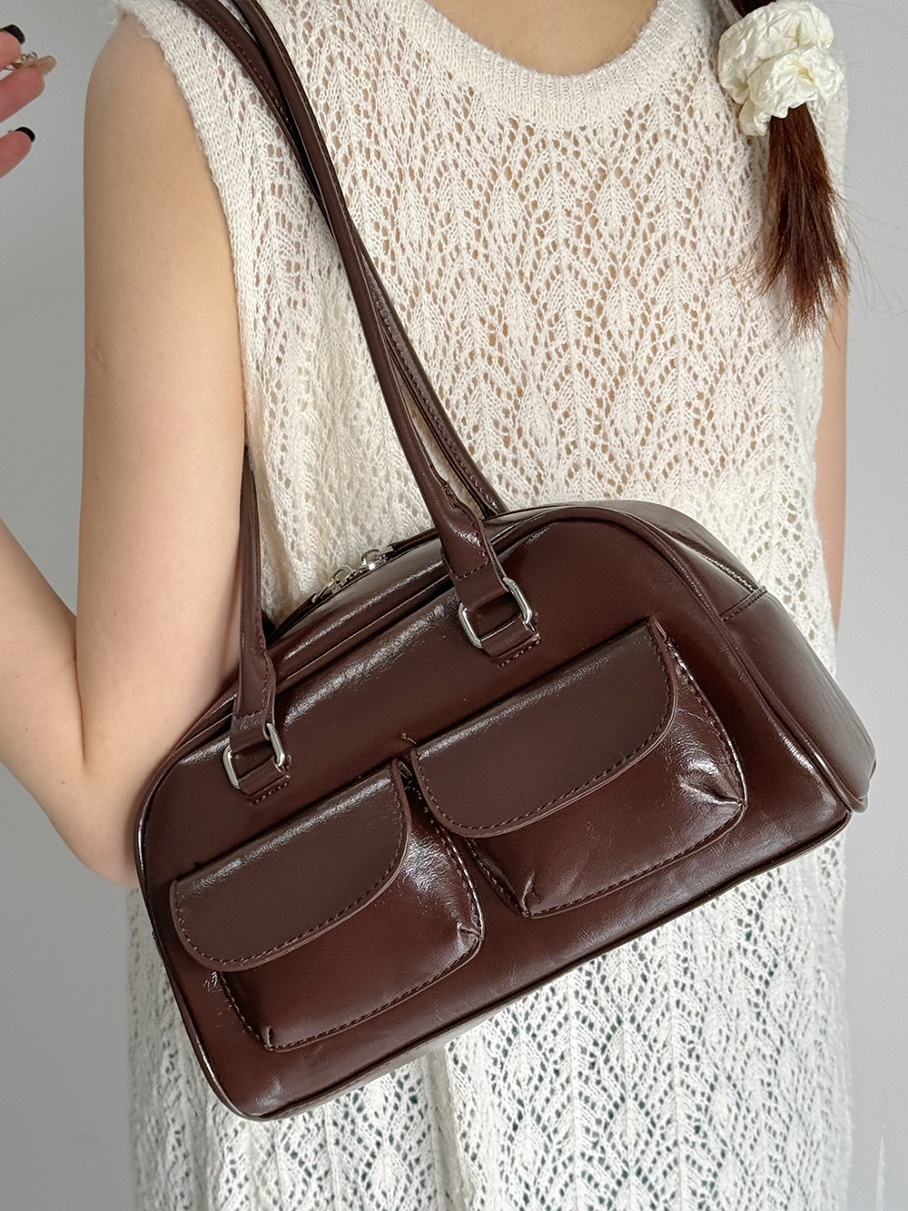 New bowling bag handbag from South Korea A niche retro large capacity design bag