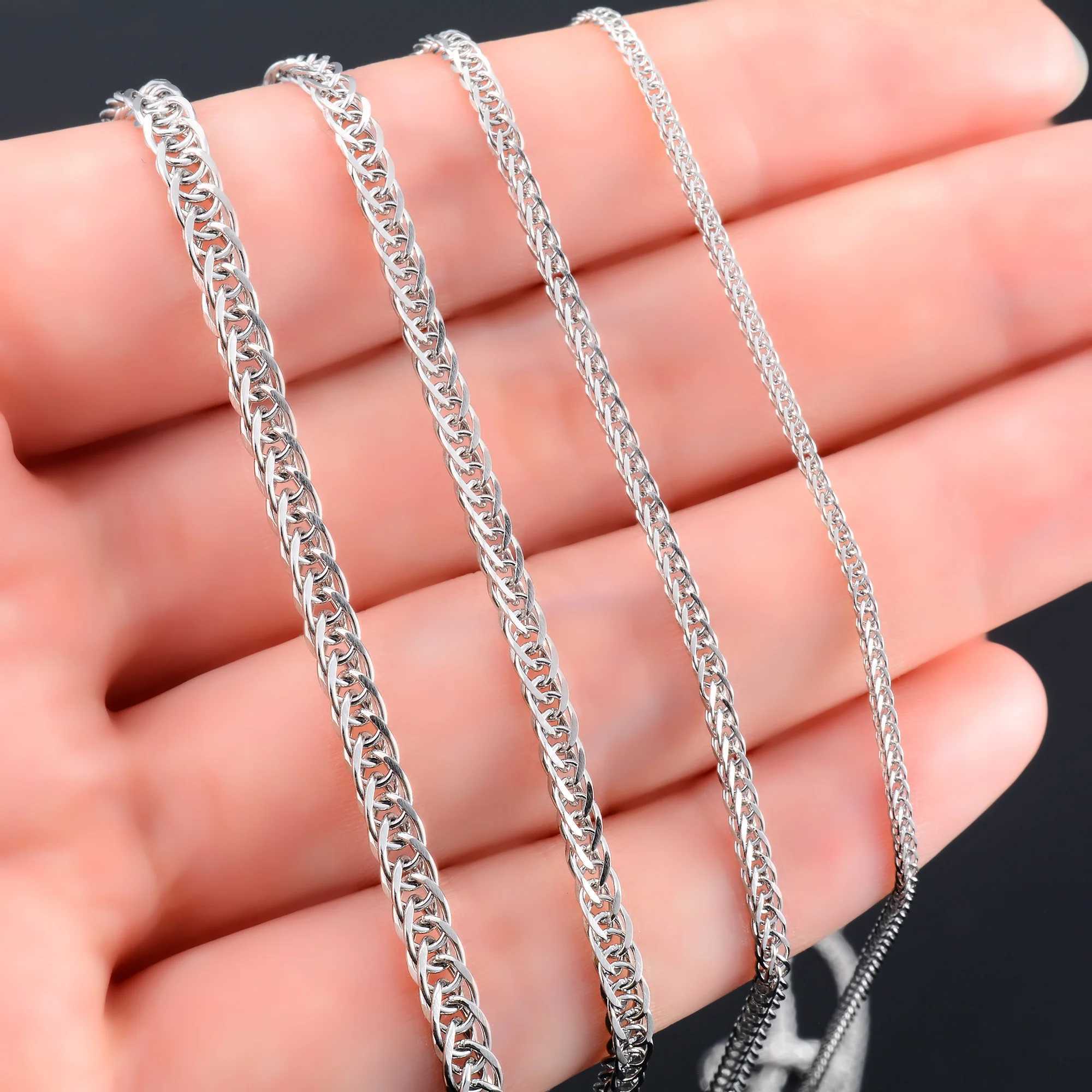 Stainless Steel Weaving Chain Long Necklace for Women Men Choker on Neck Collarbone Silver Color Waterproof Jewelry AccessoriesX240919