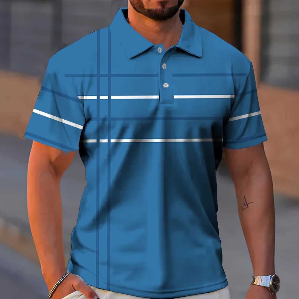 Summer Mens Polo Shirt Gradient Line Short Sleeve Tshirt Casual Daily Lapel Tops Tees Fashion Striped T Shirt For Man ClothingX240920