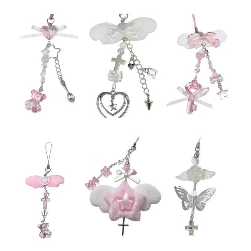 F42F Bow Phone Chain Angel Wing Pendant Keychain Sweet Cool Key PhoneXJ250319