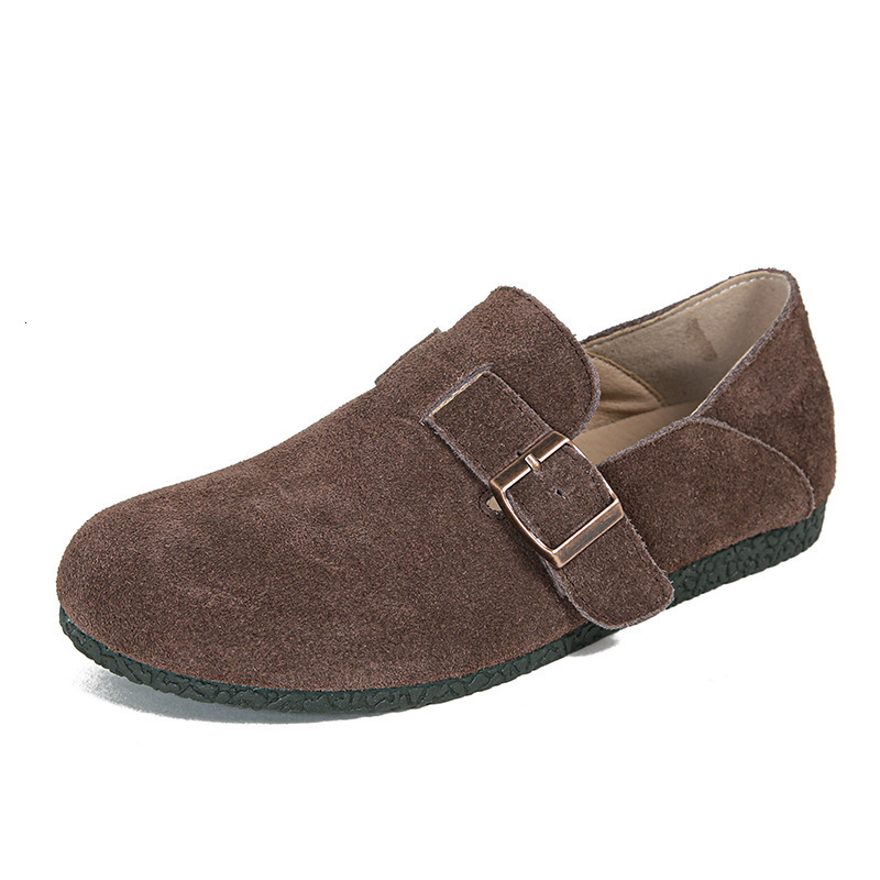 New cowhide Haken shoes for women in spring, casual round toe flat shoes, height increasing single shoes, lazy people, one foot shoes