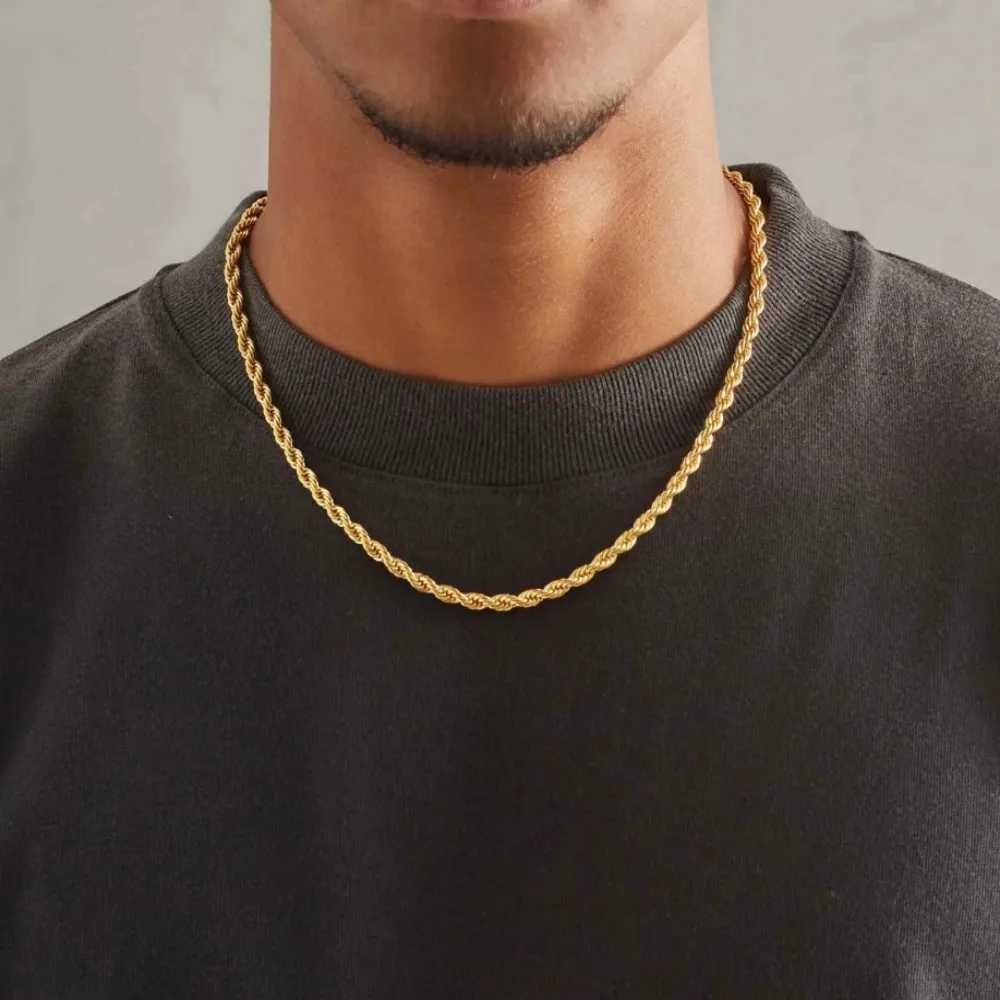 Fine Hot 45-60cm 18K Gold 4mm Rope Chain Necklace for Women Man Boy Fashion Wedding Party Charm JewelryX240919