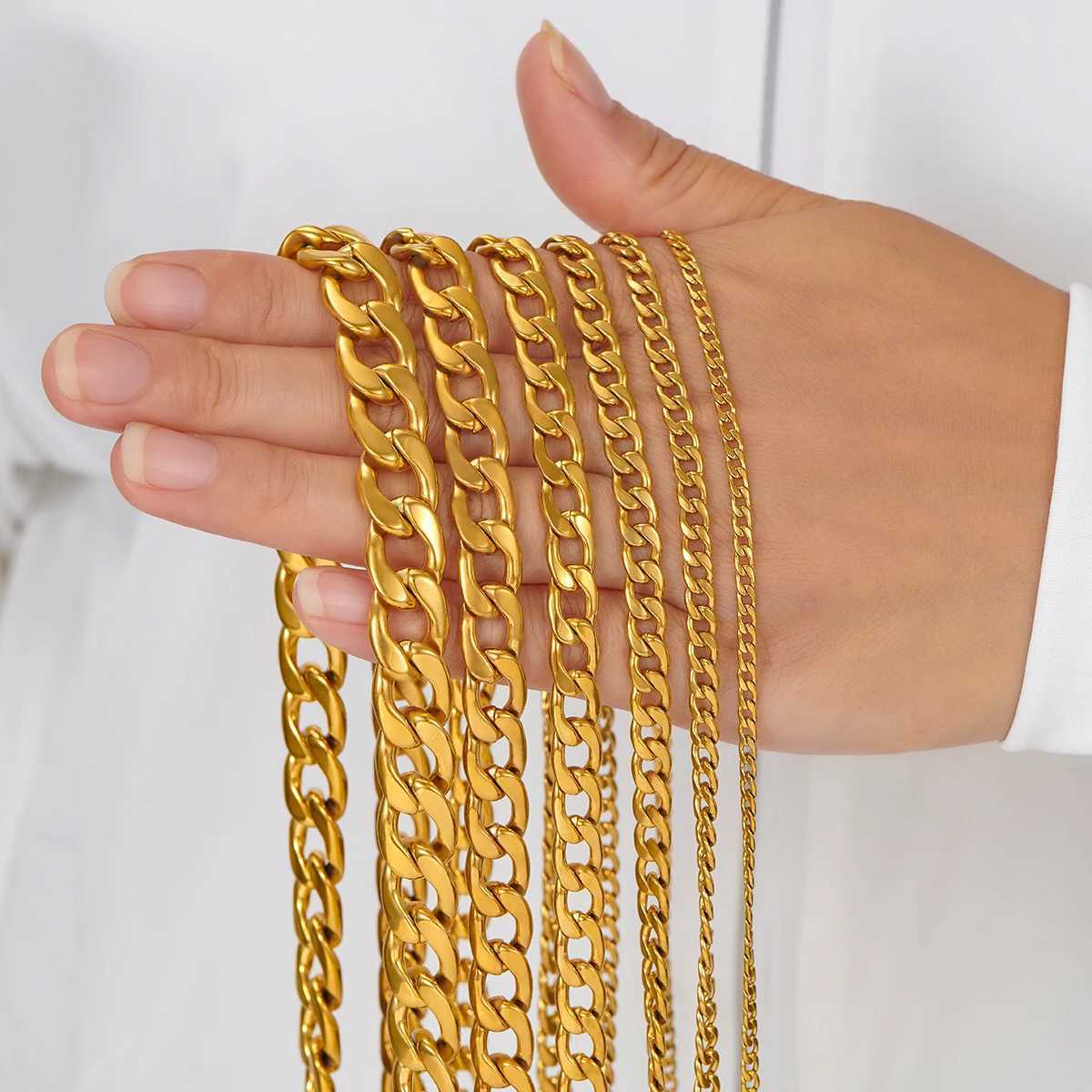 3mm/4.5mm/6mm/7.5mm/9.5mm/11.5mm Stainless Steel Cuban Link Classic Necklace Chain Gold Color for Men Women JewelryX240919