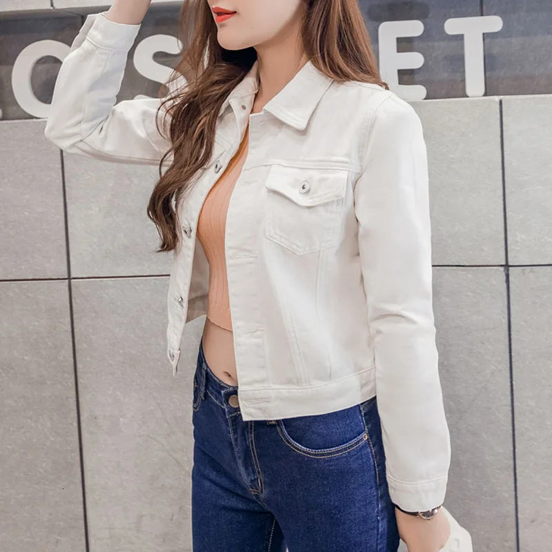 New White Casual Slim Fit Solid Denim Spring And Autumn Short Top Women's Jacket Coat Women