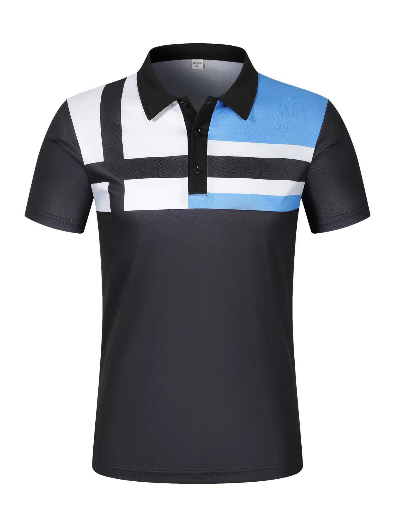 Mens Short-Sleeved Polo Shirt Lapel Polyester Button Stripe Breathable Shirt Business Casual Fashion SummerX240920