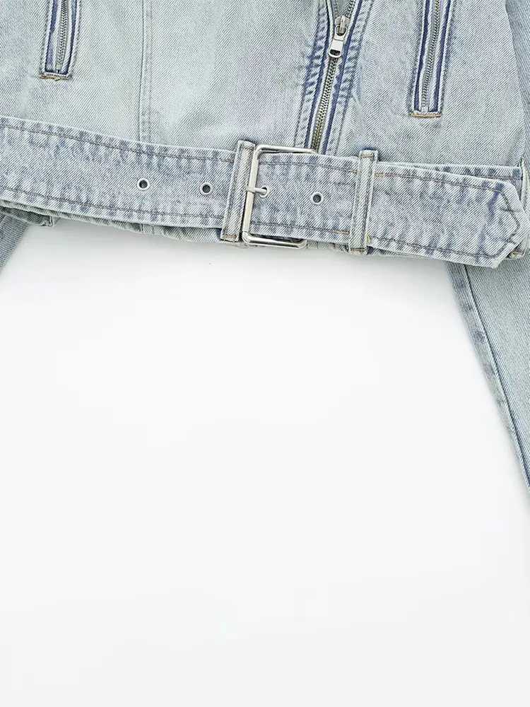 Nlzgmsj TRAF Women 2024 Autumn Winter Denim Coat Lapel Long Sleeve Short Jackets Lady Chic Loose Streetwear Women JacketX240920