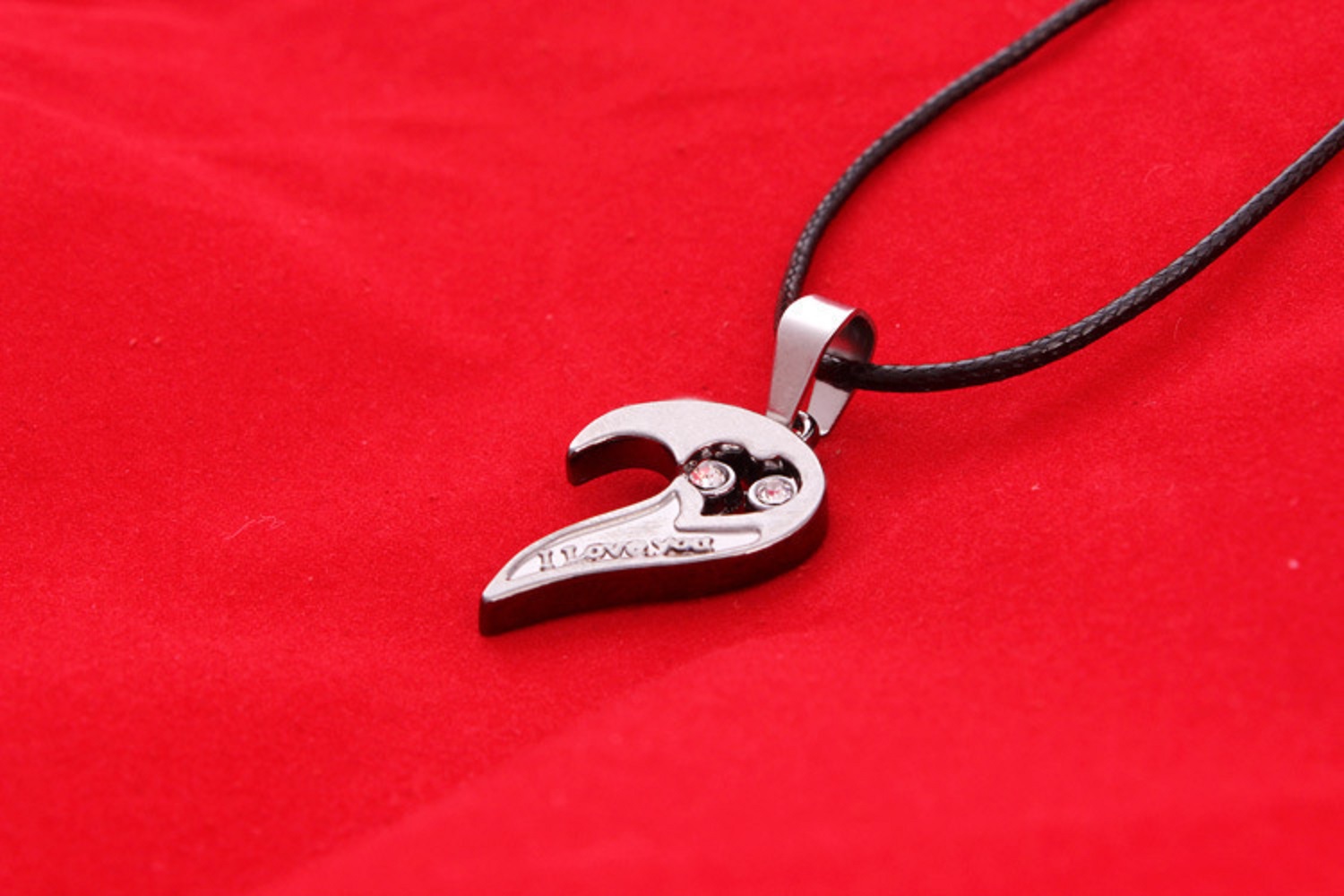 Fashion Heart Pendent Necklaces 18K Silver Plated I Love You 2 in 1 Crystal Couple Lovers Necklace Leather Chain Distance Relastionship Necklaces for 