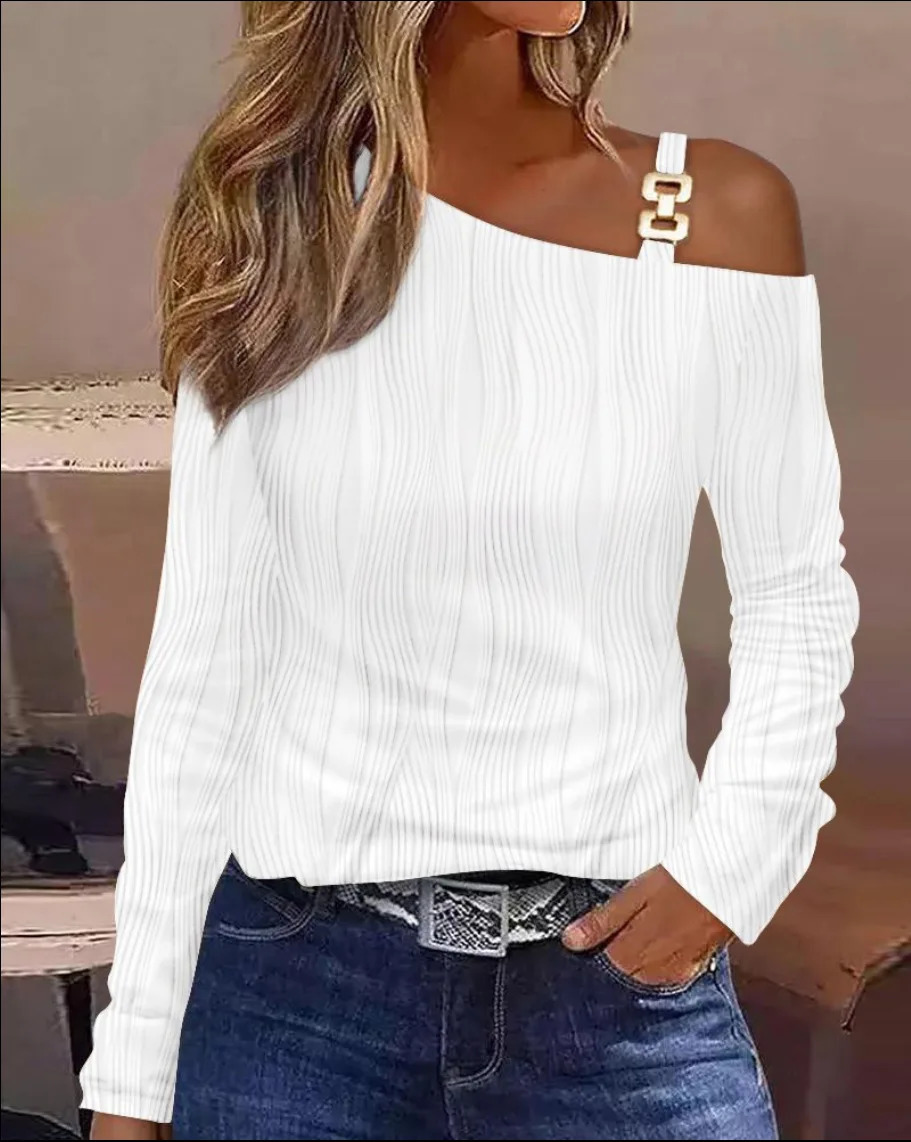 Womens cold shoulder top long sleeved casual jacquard dress twisted top tuned shirt ww 240923