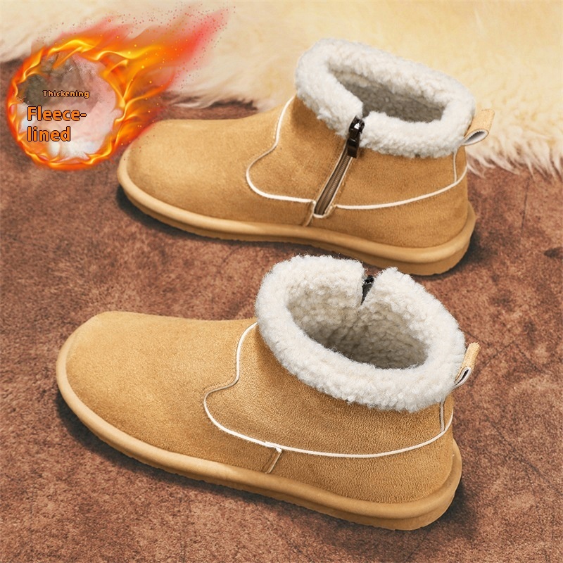 Winter high top casual snow boots with zipper and plush warm cotton boots, fashionable solid color bread shoes M81