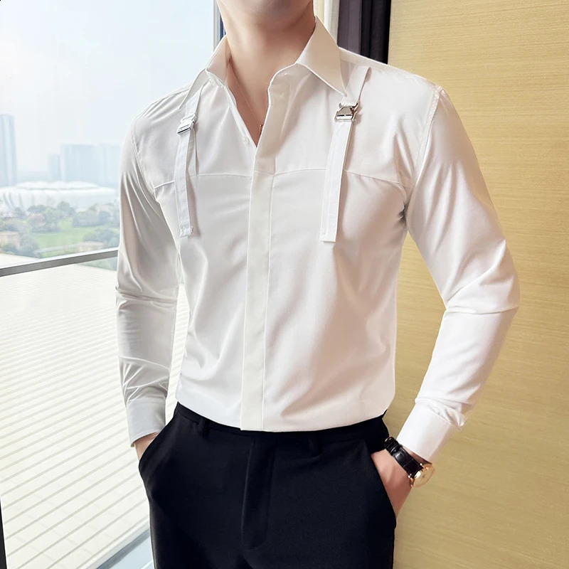 Mens formal shirt autumn long sleeved fashionable casual slim fit dress nightclub dance fashionable mens clothing 240920