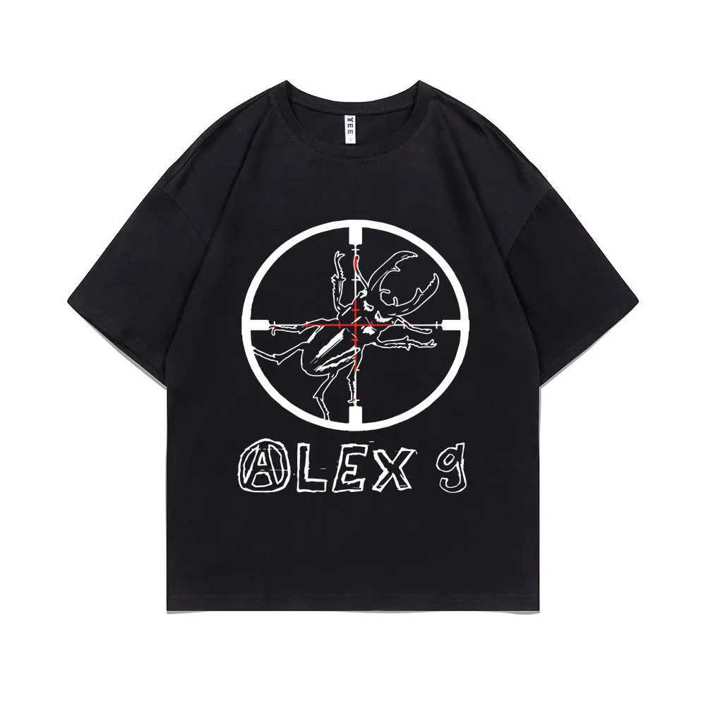 Interesting Alex G printed short sleeved mens fashionable casual loose T-shirt mens retro oversized T-shirt pure cotton O-neck T-shirt CL240913