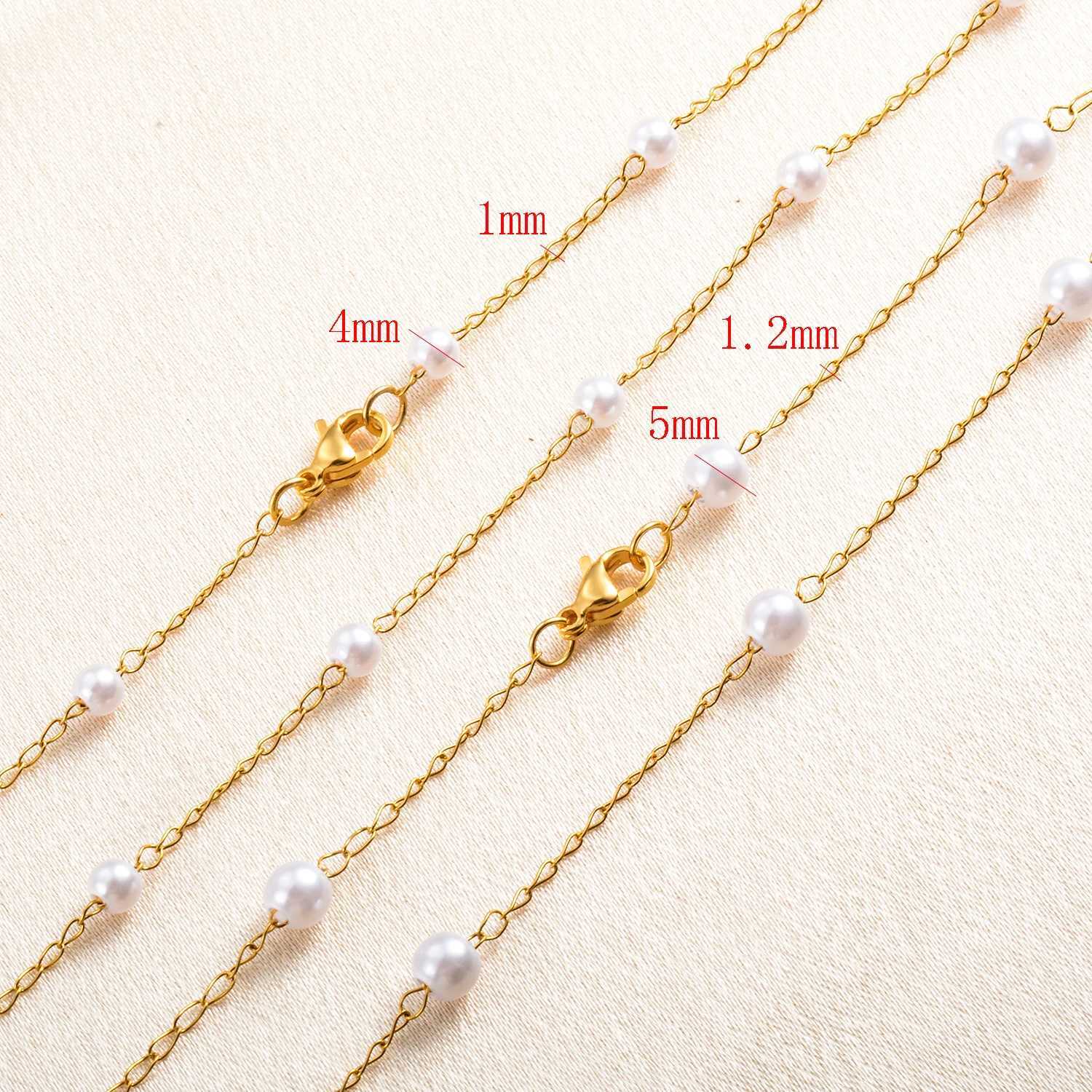 Gold Color Plated Stainless Steel Simple Pearl Choker Necklace Handmade Bead Chain Necklace Waterproof For Women Fashion JewelryX240919