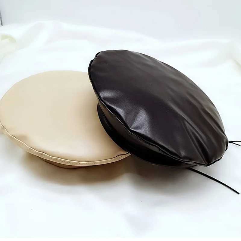 Women Girl Beret French Artist Warm Wool Winter Beanie Hat Cap Vintage Plain Beret Hats Solid Color Elegant Lady leather CapsX240919