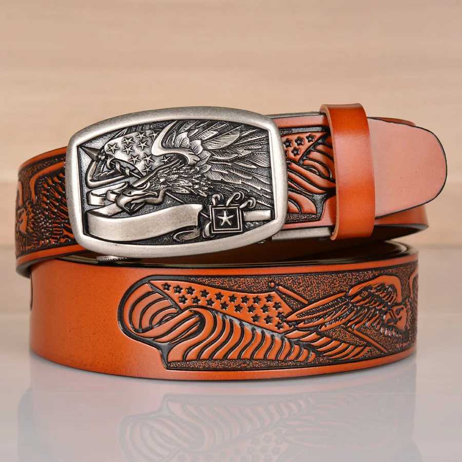 High quality mens eagle design alloy deduction style belt embossed cow belt essential accessories for jeans and casual pants; W240920