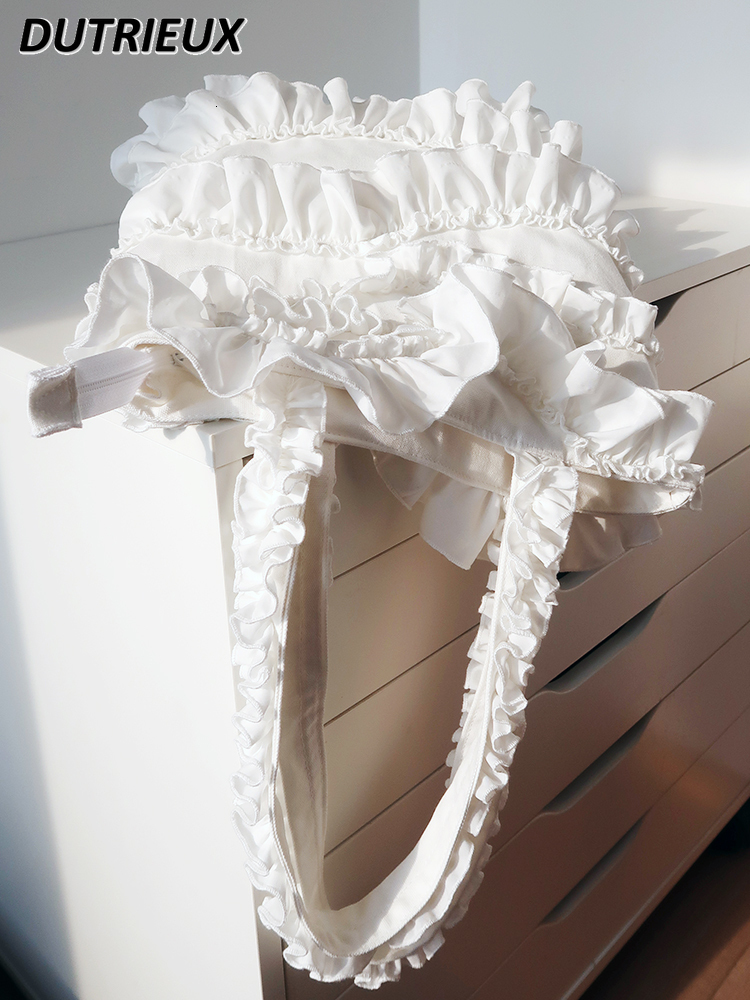 Exquisite Lolita Bags Ruffles Solid Color Shoulder Canvas Bag Sweet Lady Handbag Fashion Spring Autumn Women's Handbags