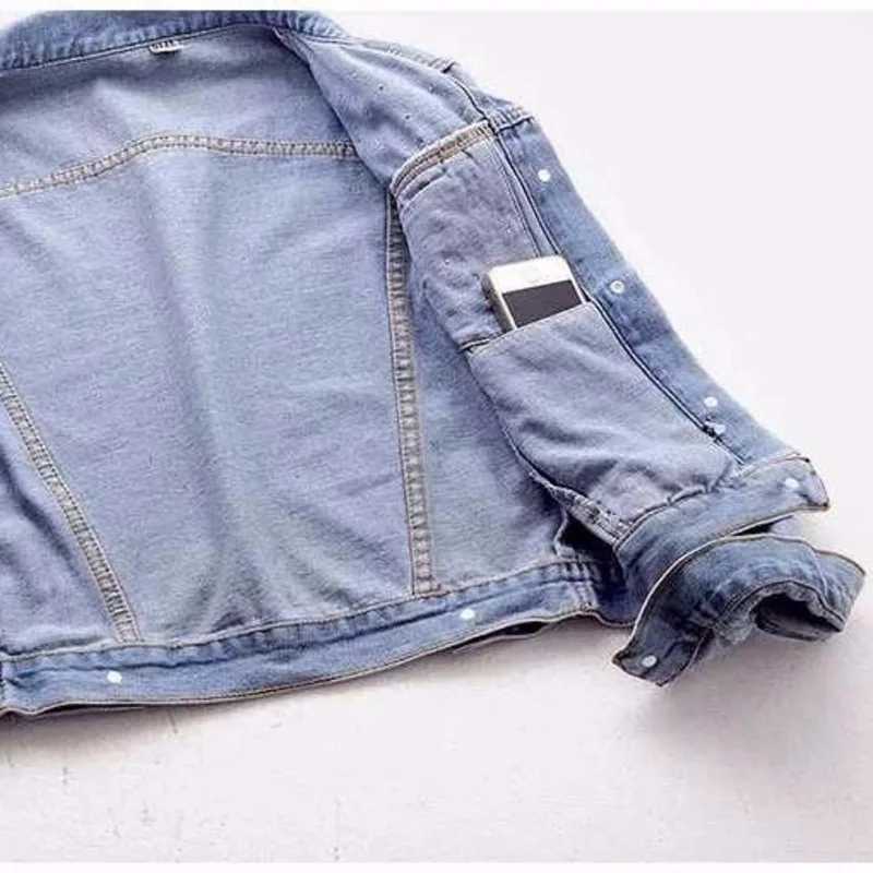 2023 Autumn Denim Jacket Coat Women Beading Loose Overcoat Jeans Jacket Basic Coats Streetwear Long Sleeve Tops Casual OuterwearX240920