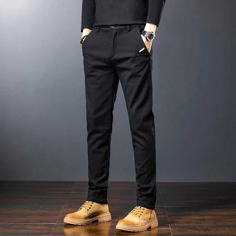 Spring mens ultra-thin casual pants business straight twill cotton elastic Trouser brand fashion Korean clothing coffee black gray W240919